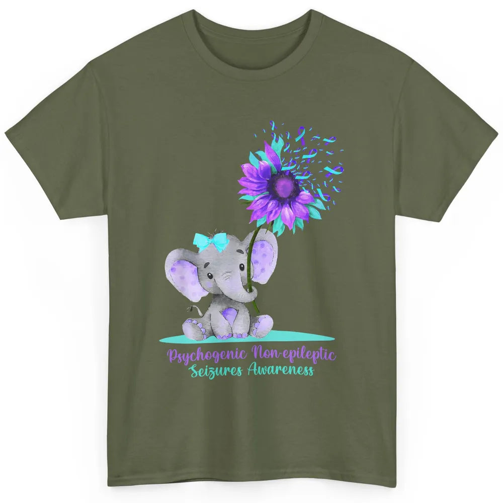 PNES Awareness Purple Teal Ribbon Sunflower Baby Elephant Classic Unisex T-Shirt