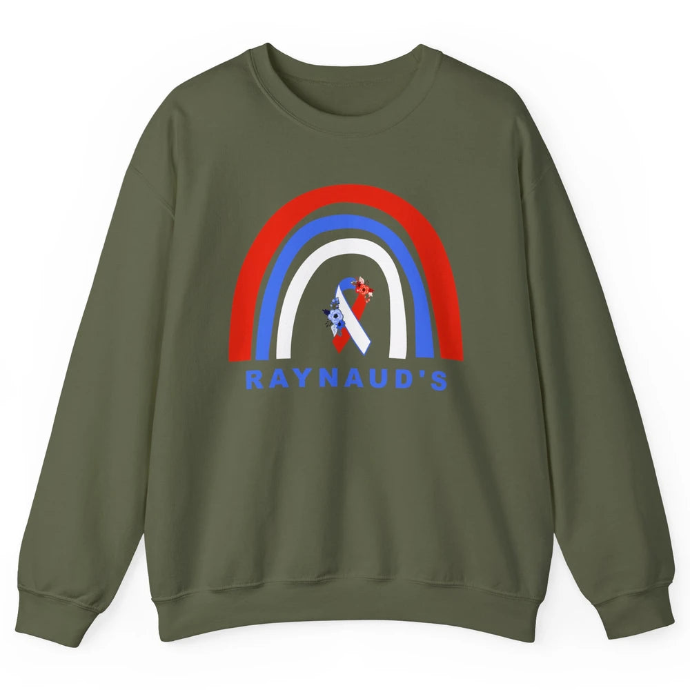 Raynaud's Syndrome Awareness Floral Red Blue Ribbon Rainbow Unisex Crewneck Sweatshirt