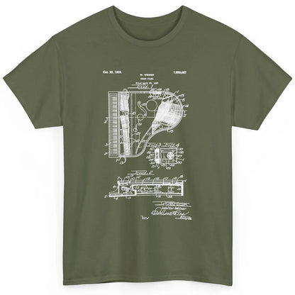 Piano Patent Style Vintage Grand Pianist Line Art Drawing Classic Unisex T-Shirt
