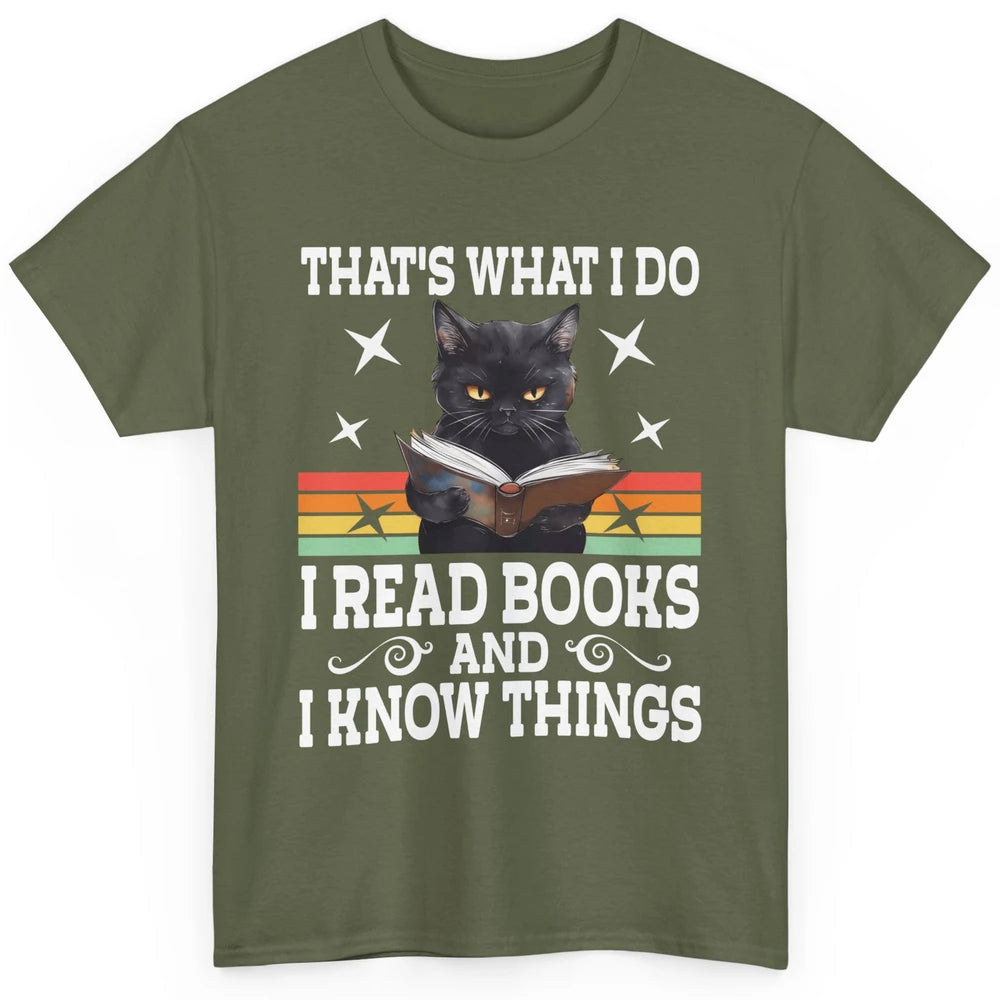 Retro Cat Books The Reader Black Cat Reading Books Bookish Bookworm Kitten Classic Unisex T-Shirt