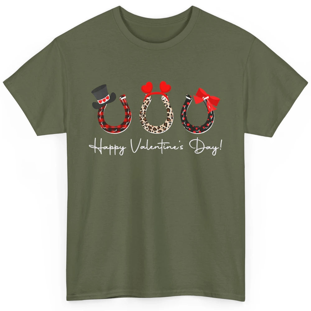 Leopard Red Plaid Heart Love Horseshoes Horse Lover Happy Valentine's Day Classic Unisex T-Shirt