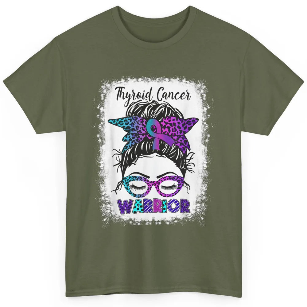 Messy Hair Woman Leopard Warrior Thyroid Cancer Awareness Classic Unisex T-Shirt