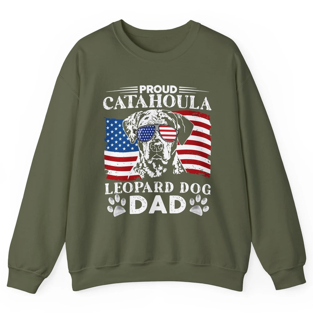 Proud Catahoula Leopard Dog Dad US Flag Patriotic 4th July Unisex Crewneck Sweatshirt