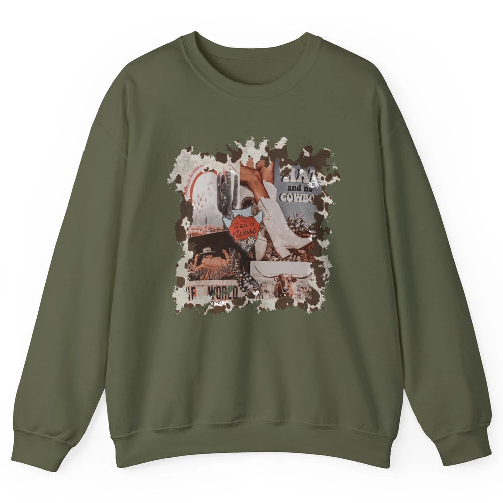 Retro Cowgirl Boots Desert Cactus Go West Western Country Unisex Crewneck Sweatshirt