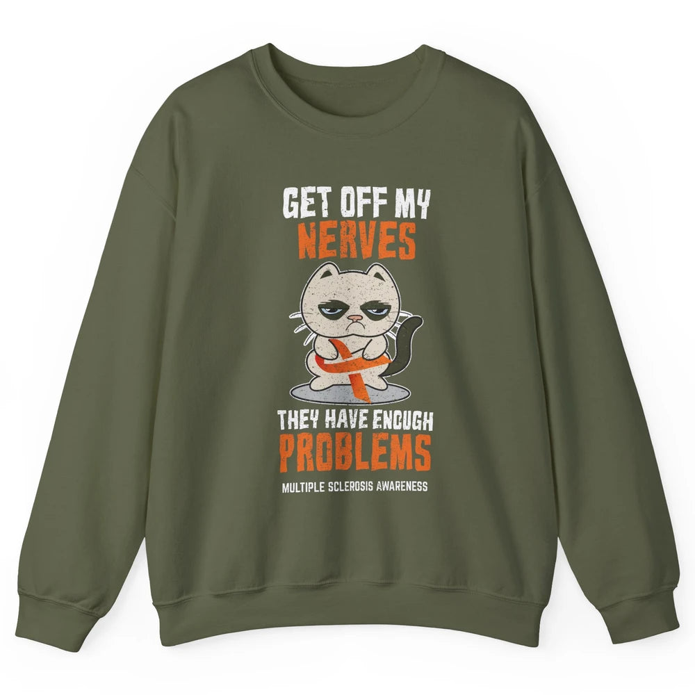 Multiple Sclerosis Awareness Ms Cancer Cat Orange Ribbon Unisex Crewneck Sweatshirt