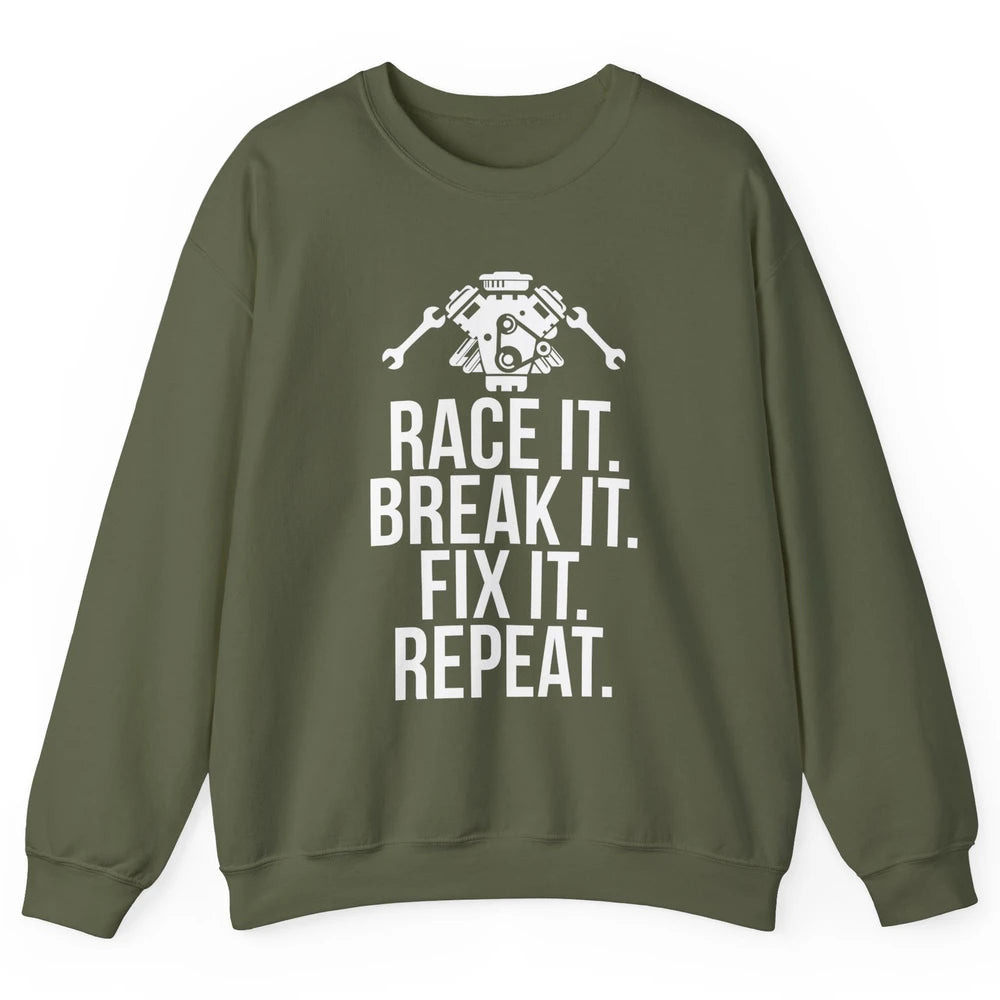 Race Break Fix It Dirt Racing Retro Sprint Car Speed Truck Unisex Crewneck Sweatshirt