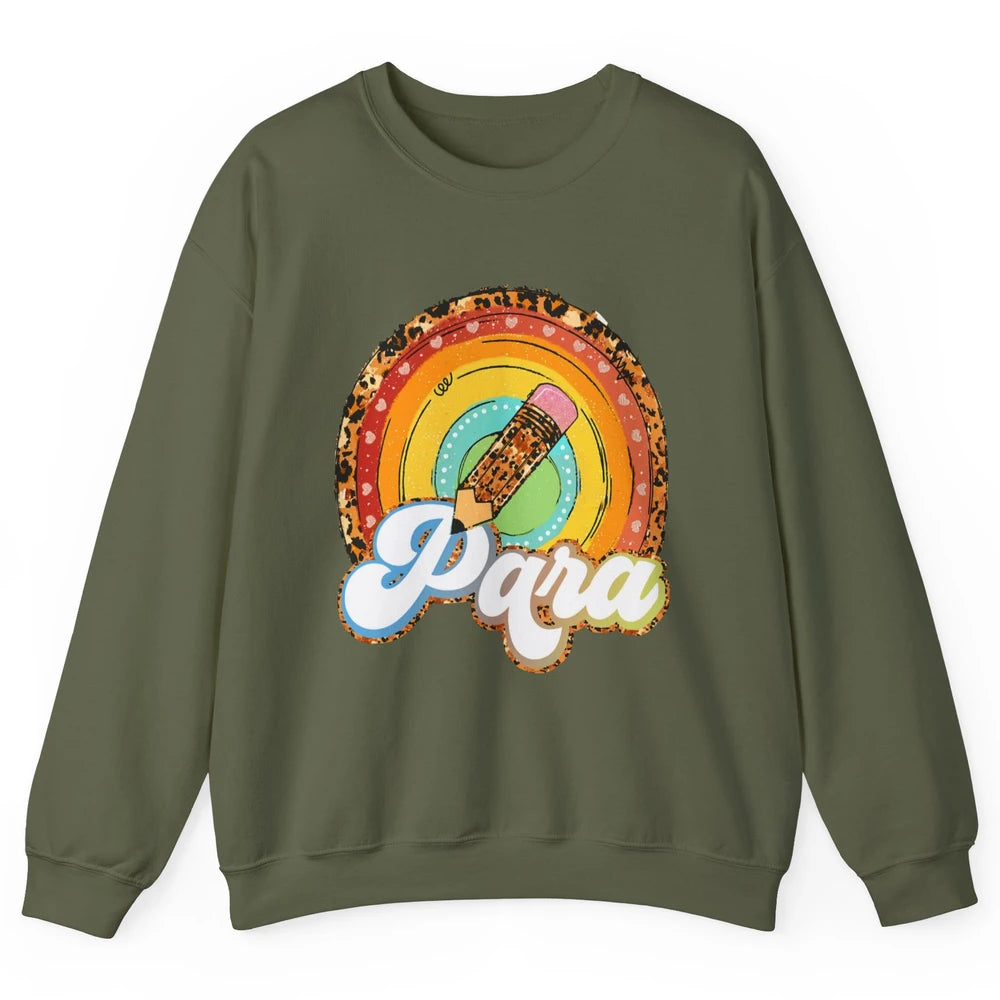 Retro Leopard Rainbow Paraprofessional Teacher Para Squad Unisex Crewneck Sweatshirt