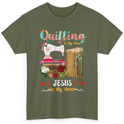 Quilting In My Veins Jesus In Heart Christian Retro Quilt Classic Unisex T-Shirt