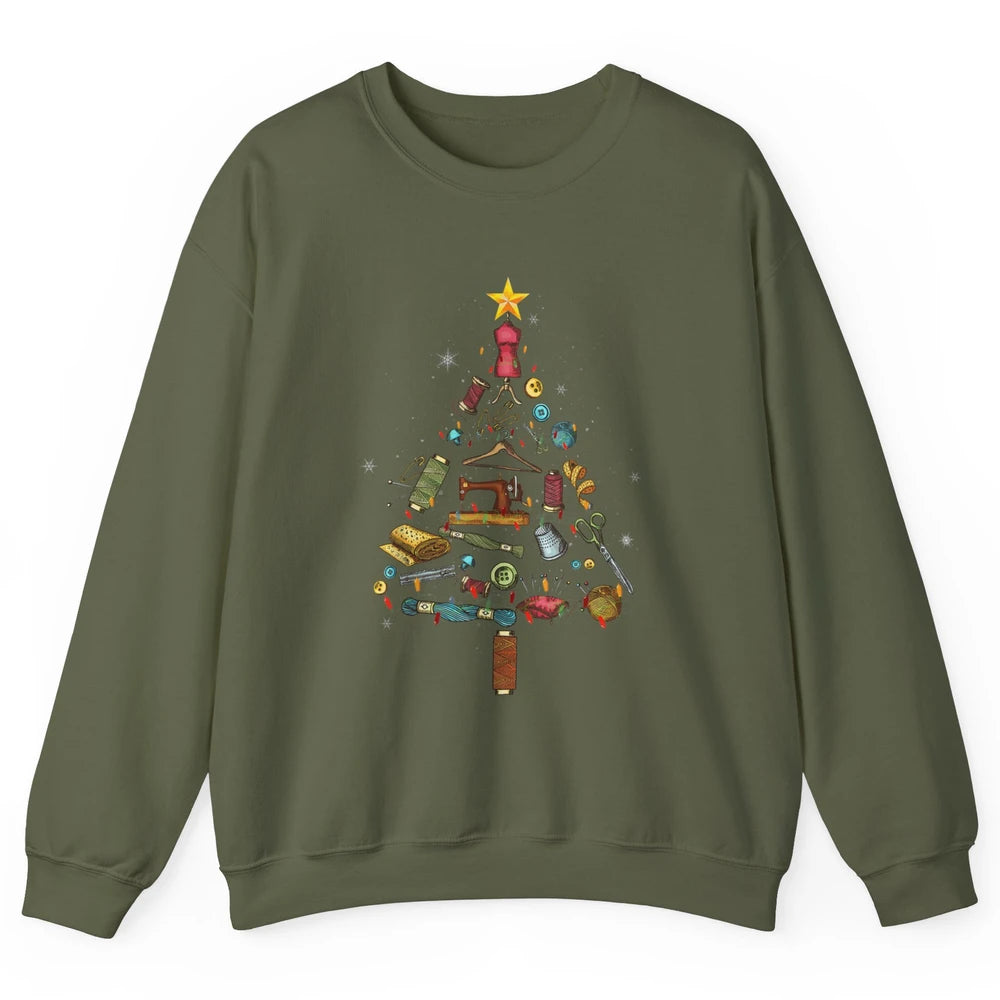 Merry Christmas Sewing Yarn Quilting Xmas Tree Sew Machine Unisex Crewneck Sweatshirt