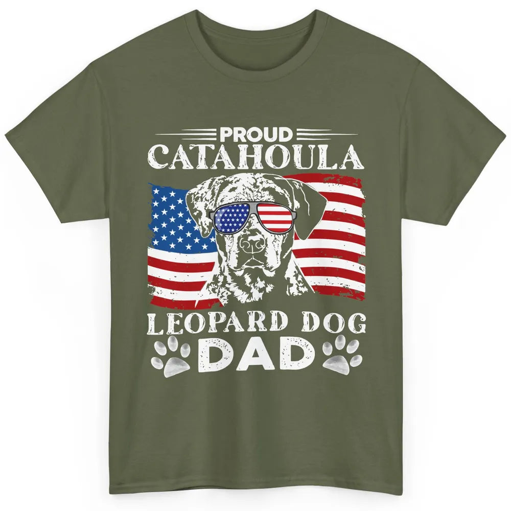Proud Catahoula Leopard Dog Dad US Flag Patriotic 4th July Classic Unisex T-Shirt