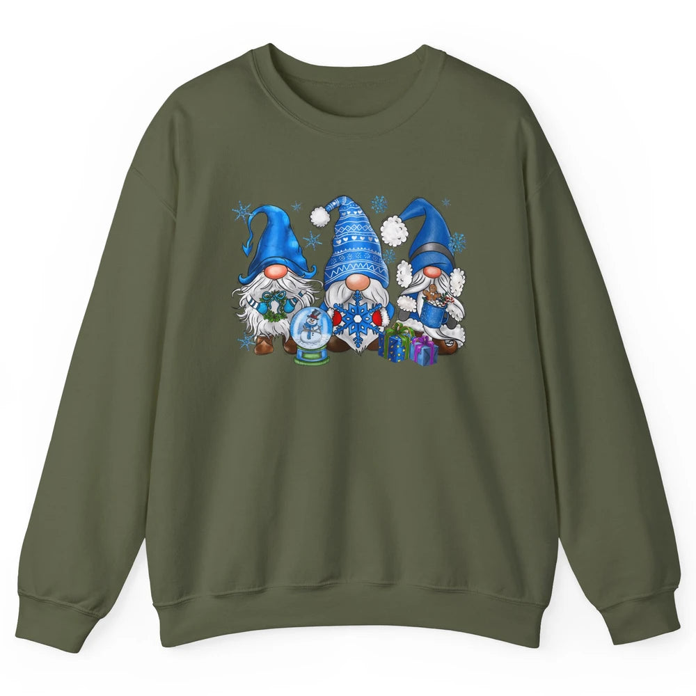 Retro Blue Snowman Gnomes Blue Christmas Winter Gnomies Xmas Unisex Crewneck Sweatshirt