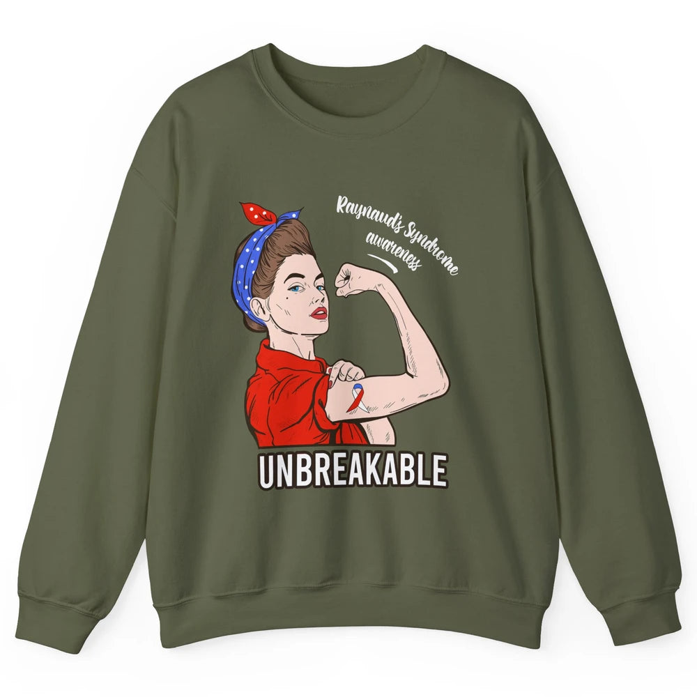 Raynaud's Syndrome Red Blue Ribbon Strong Woman Unbreakable Unisex Crewneck Sweatshirt