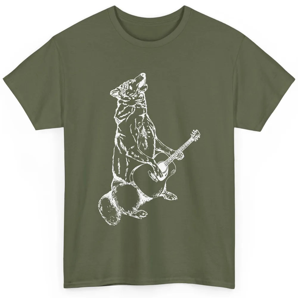 Retro Howling Wolf Playing Guitar Musician Guitarist Music Classic Unisex T-Shirt
