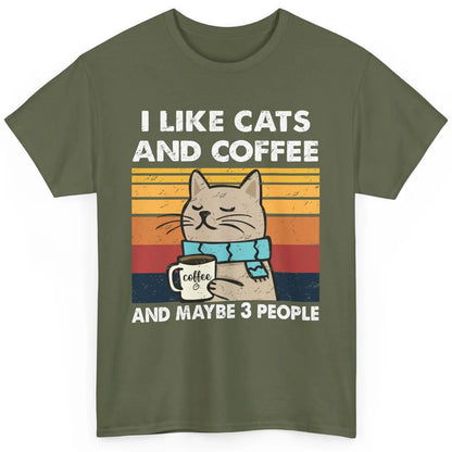 Retro Funny Fall Cat I Like Cats Coffee And Maybe 3 People Classic Unisex T-Shirt
