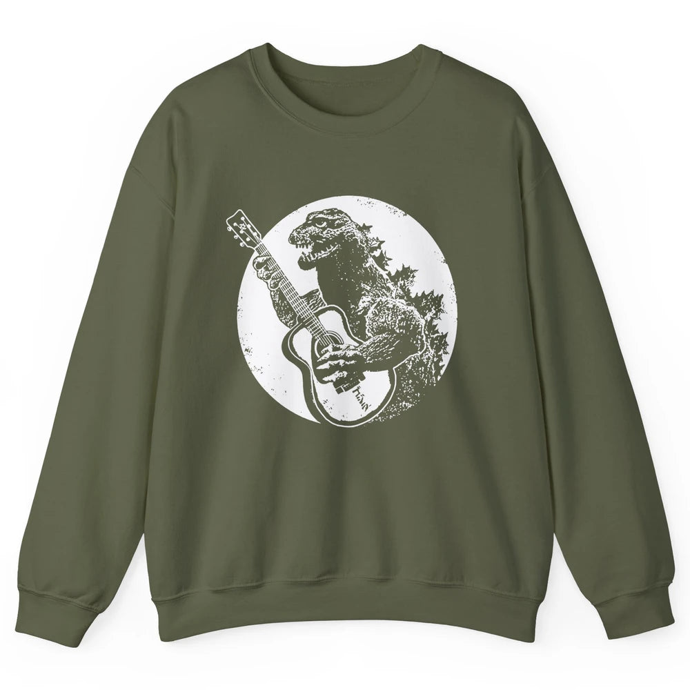 Retro Dinosaur Playing Bass Guitar T-Rex Guitarist Musician Unisex Crewneck Sweatshirt