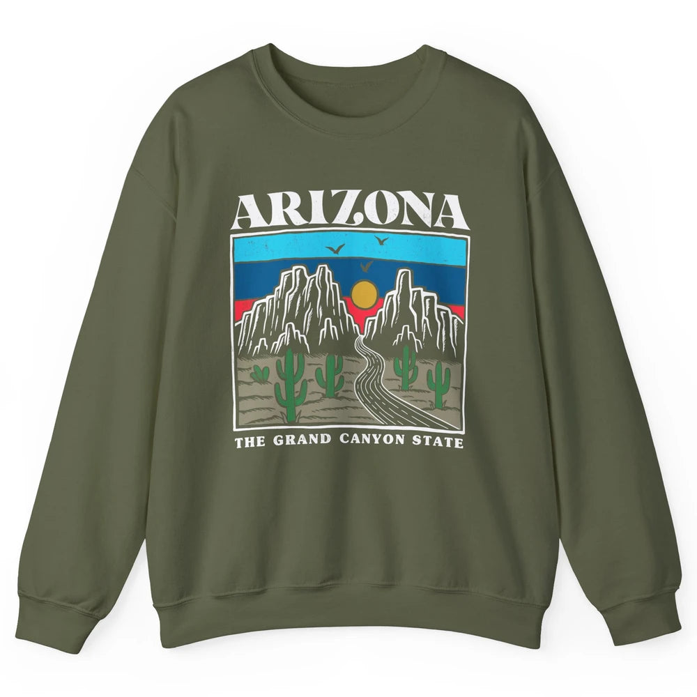 Retro Arizona Cactus Mountain The Grand Canyon State Hiking Unisex Crewneck Sweatshirt