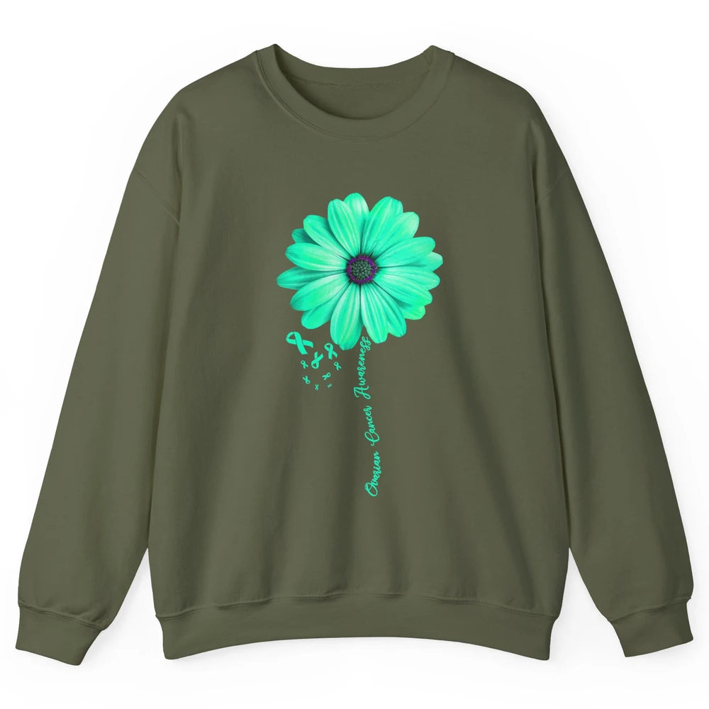 Ovarian Cancer Awareness Daisy Flower Teal Ribbon Cancer Unisex Crewneck Sweatshirt