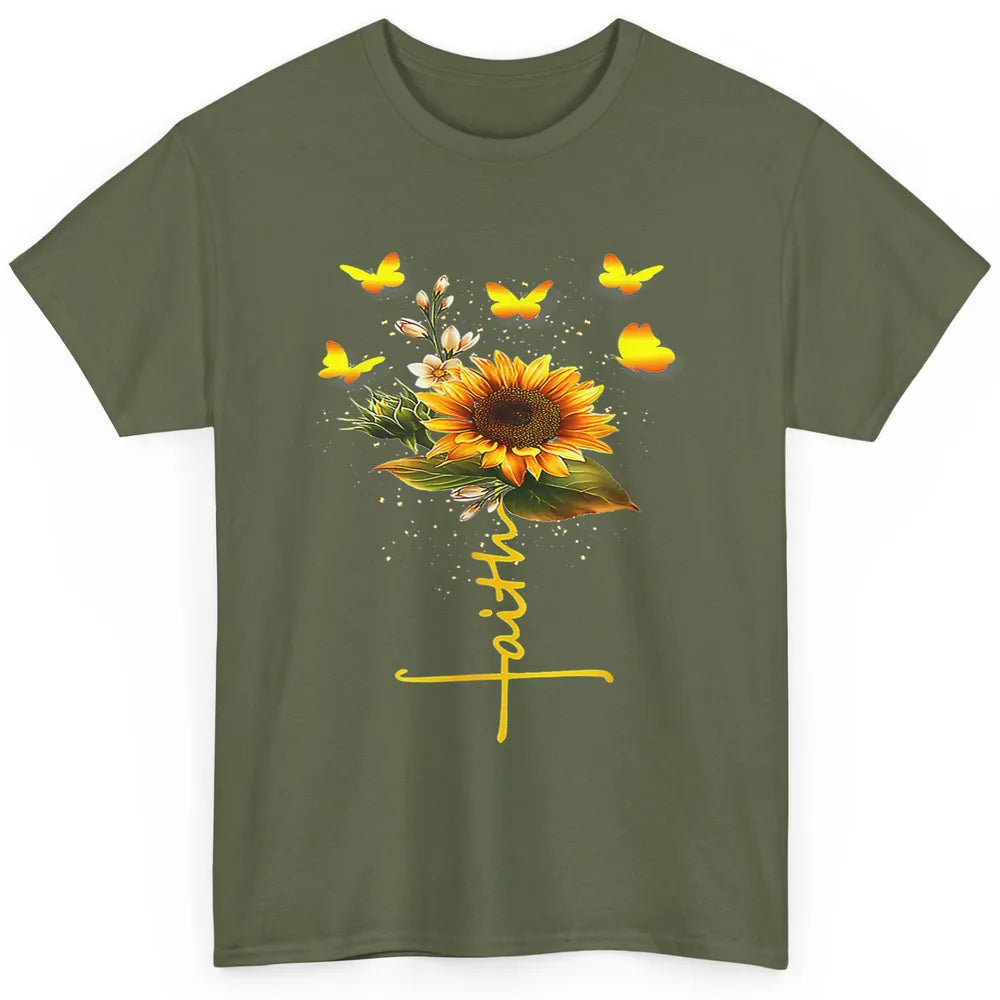 Vintage Faith Cross Sunflower Butterfly Christian Jesus God Classic Unisex T-Shirt
