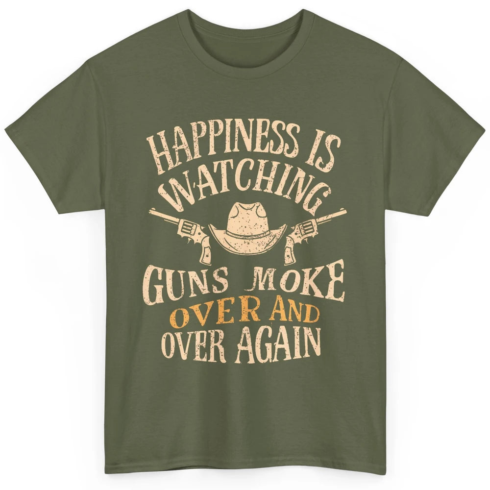 Happiness Is Watching Gunsmoke Over Retro Cowboy Hat Rodeo Howdy Western Country Classic Unisex T-Shirt