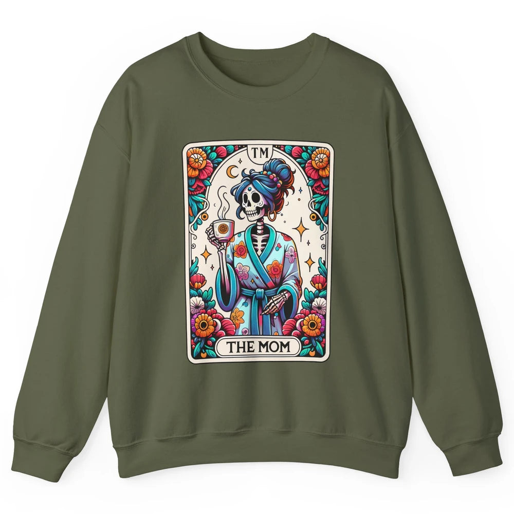 Retro Floral Skeleton The Mom Tarot Card Halloween Mom Life Unisex Crewneck Sweatshirt
