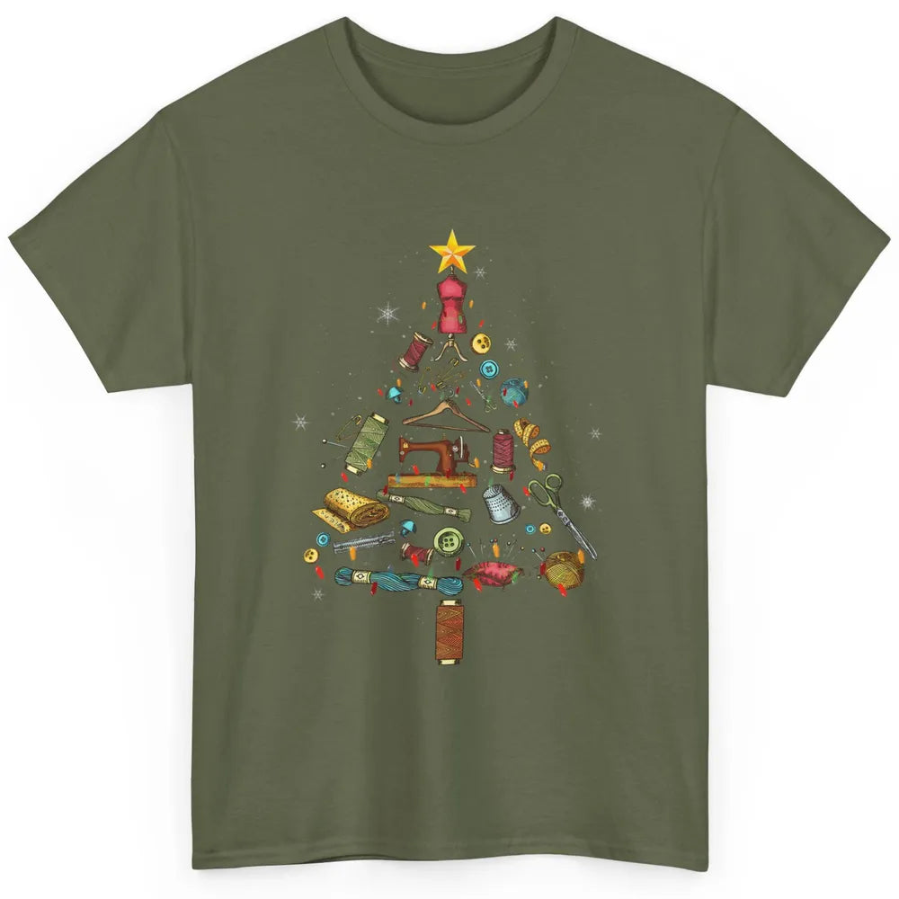 Merry Christmas Sewing Yarn Quilting Xmas Tree Sew Machine Classic Unisex T-Shirt