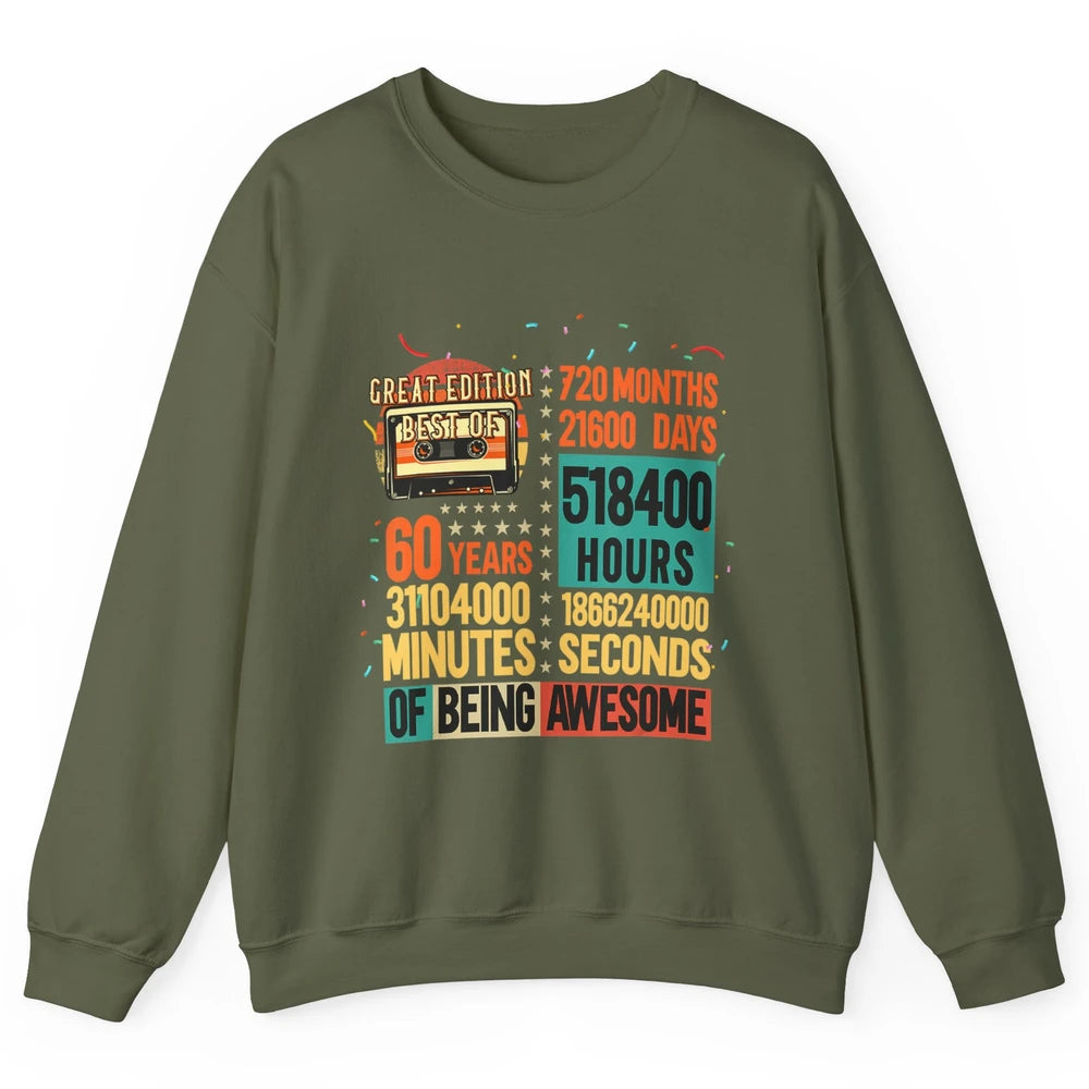 Retro 60s Lifetime Cassette Music Count Down 60th Birthday Unisex Crewneck Sweatshirt