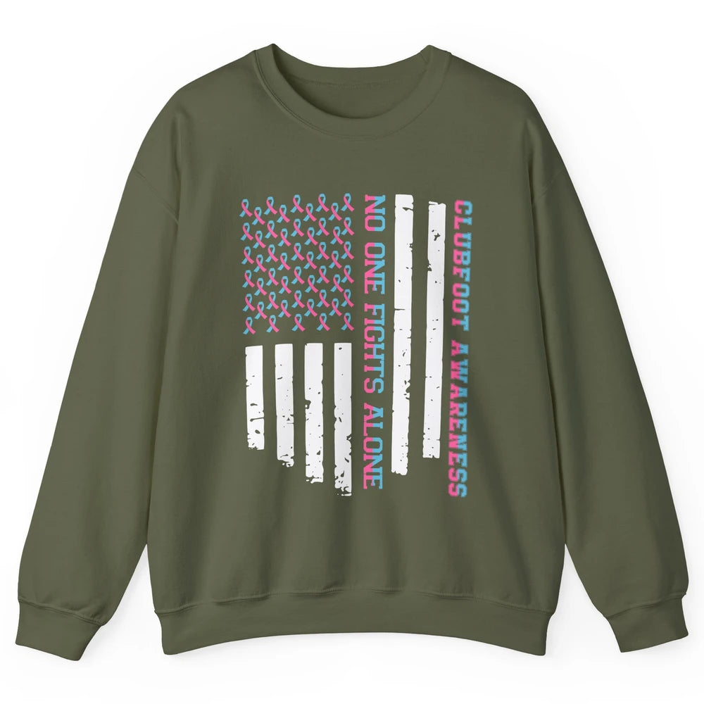 Retro Clubfoot Awareness Ribbon No One Fight Alone US Flag Unisex Crewneck Sweatshirt