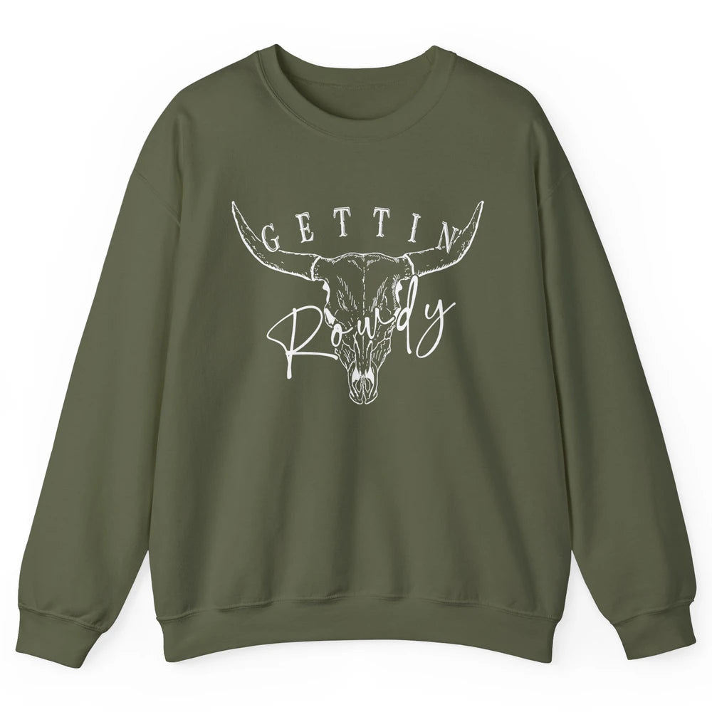 Retro Bull Skull Getting Rowdy Western Bridal Honeymoon Unisex Crewneck Sweatshirt