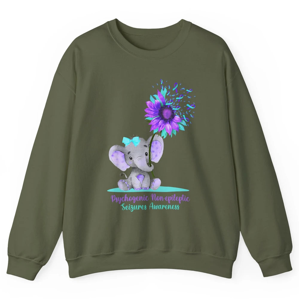PNES Awareness Purple Teal Ribbon Sunflower Baby Elephant Unisex Crewneck Sweatshirt