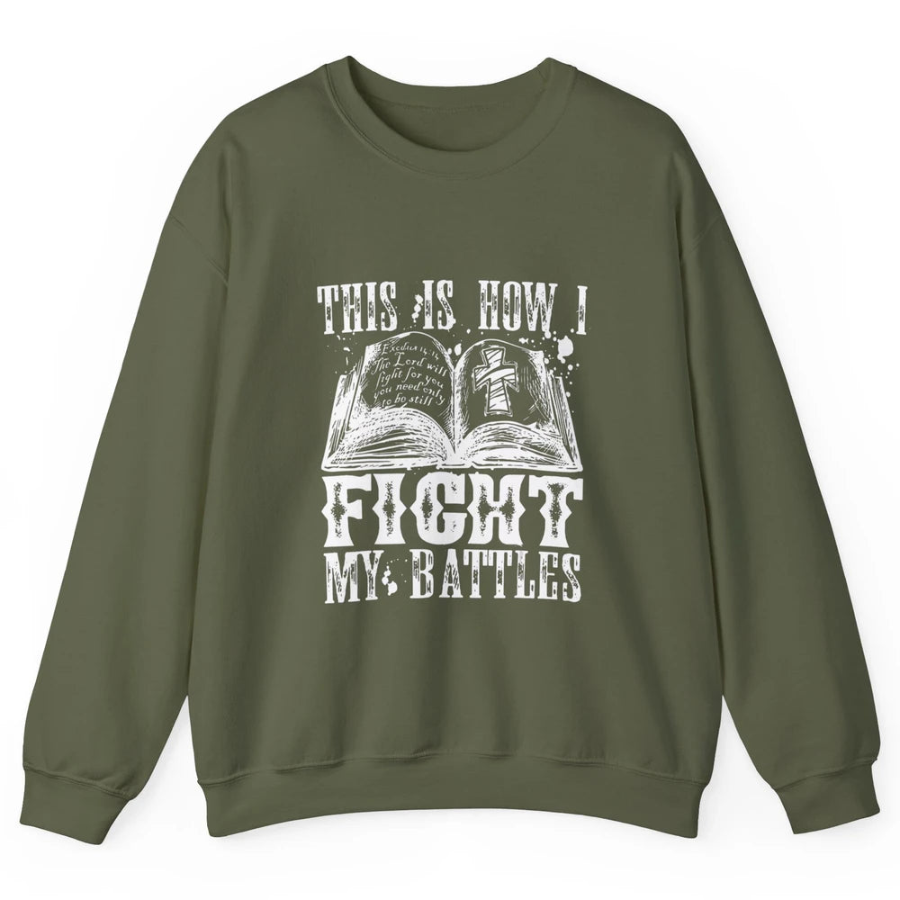Retro Fight Battles Bible Cross Christian Jesus God Religion Unisex Crewneck Sweatshirt