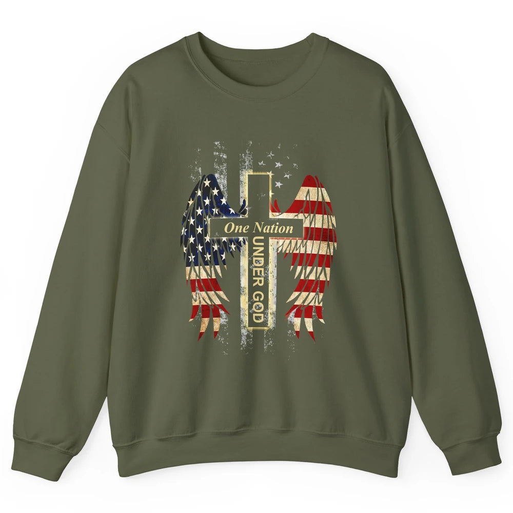 Patriotic One Nation Under God American Flag Faith Cross Unisex Crewneck Sweatshirt