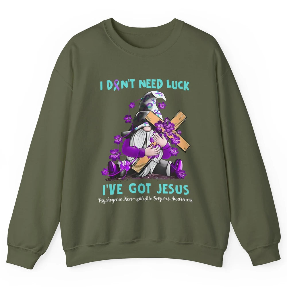 PNES Awareness Gnome I Don't Need Luck I've Got Jesus Faith Unisex Crewneck Sweatshirt