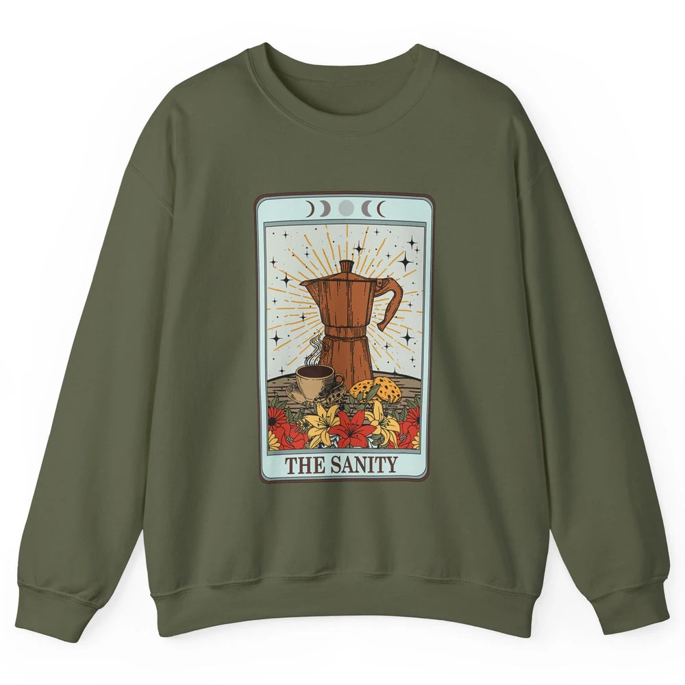 Retro Coffee Tarot Card The Sanity Floral Baker Moon Phases Unisex Crewneck Sweatshirt