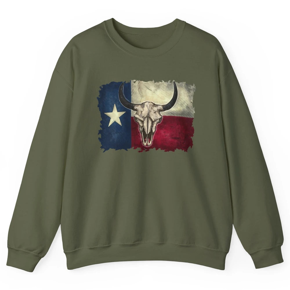 Retro Bull Skull Texas Map Western Country Cowboy Cowgirl Unisex Crewneck Sweatshirt