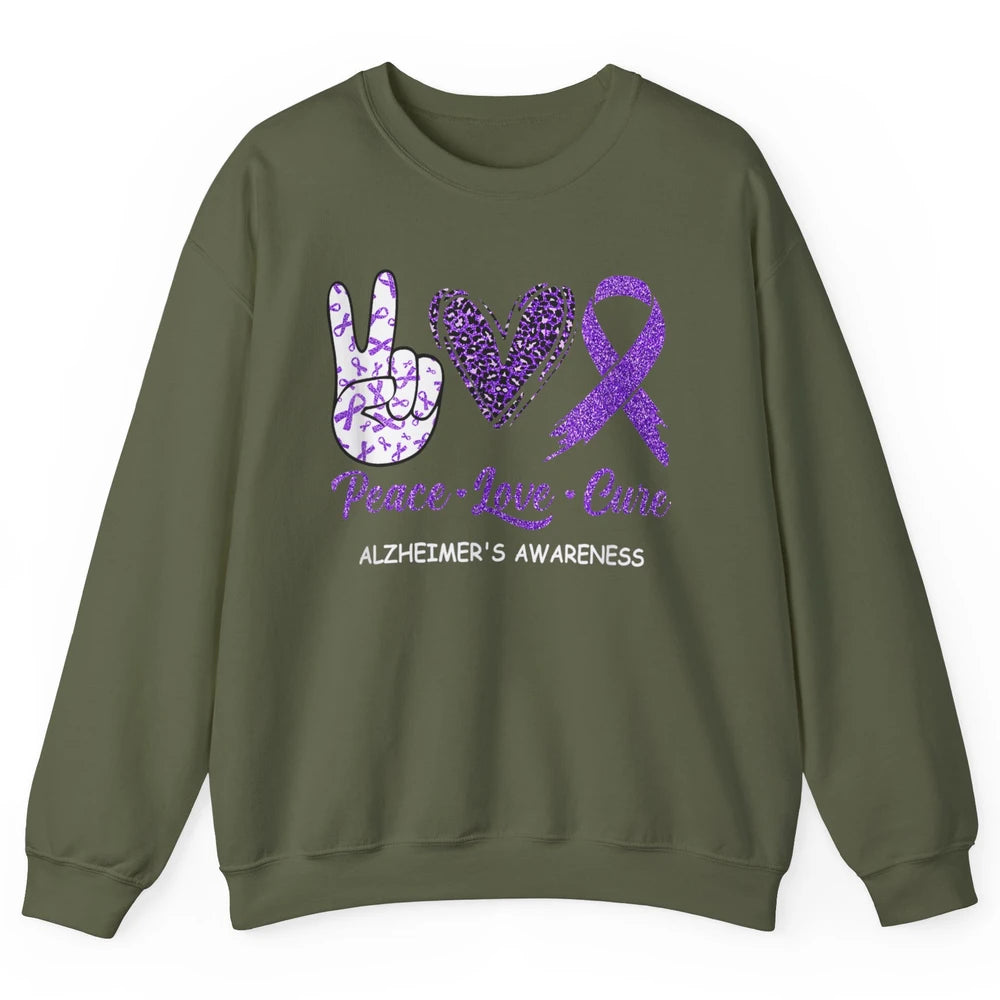 Peace Love Cure Purple Ribbon Alzheimer Disease Awareness Unisex Crewneck Sweatshirt