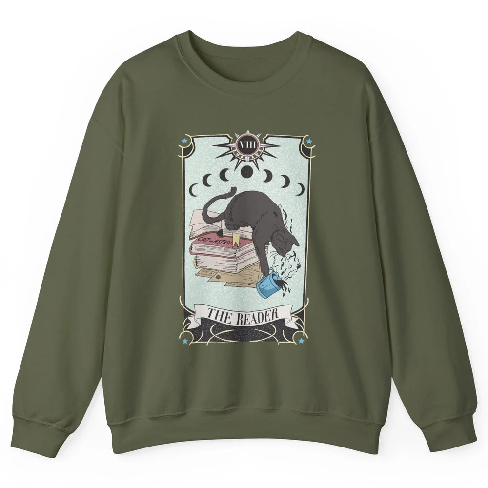 Retro Cat Books The Reader Tarot Card Halloween Reading Gift Unisex Crewneck Sweatshirt