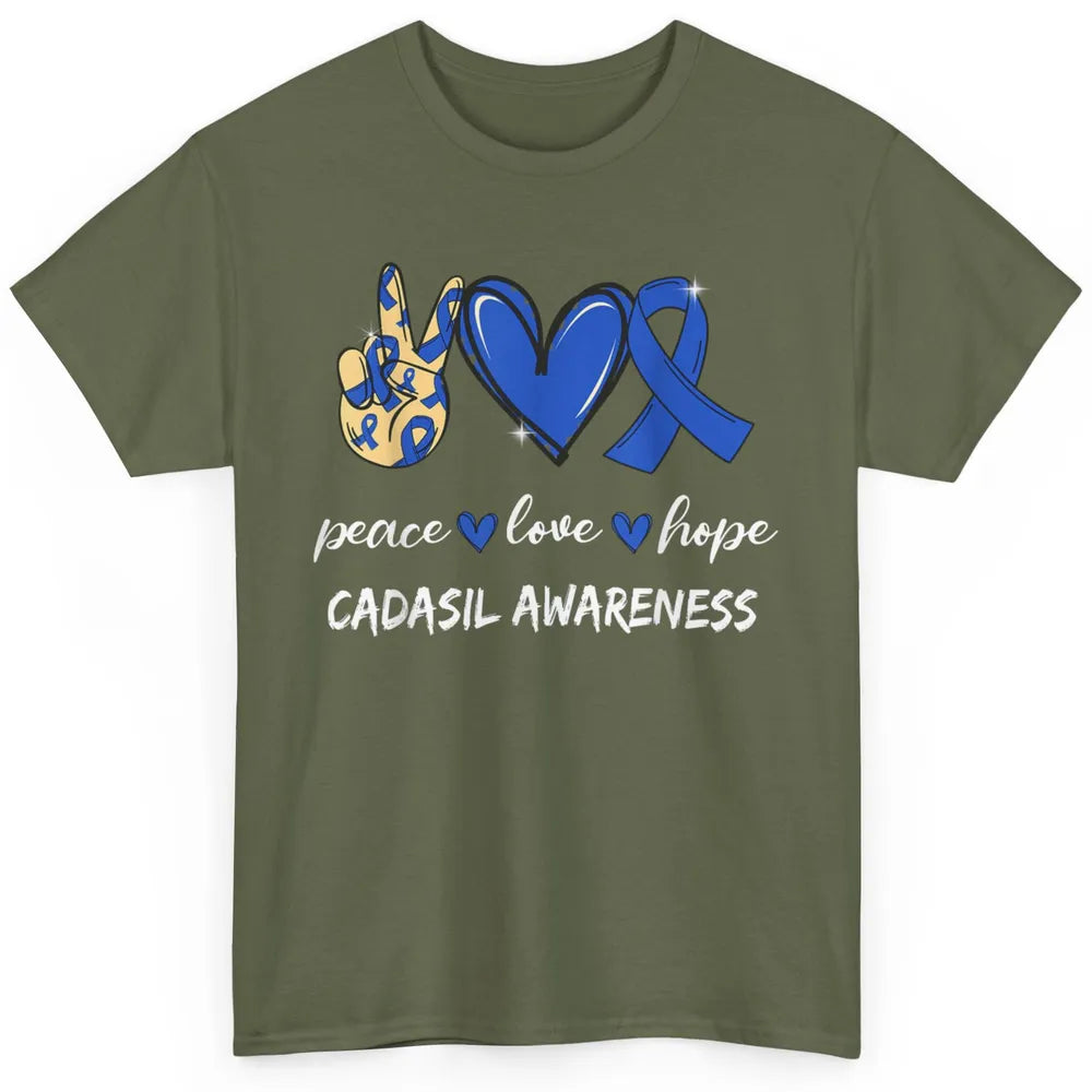 Peace Love Hope Heart Love Cadasil Awareness Blue Ribbon Classic Unisex T-Shirt