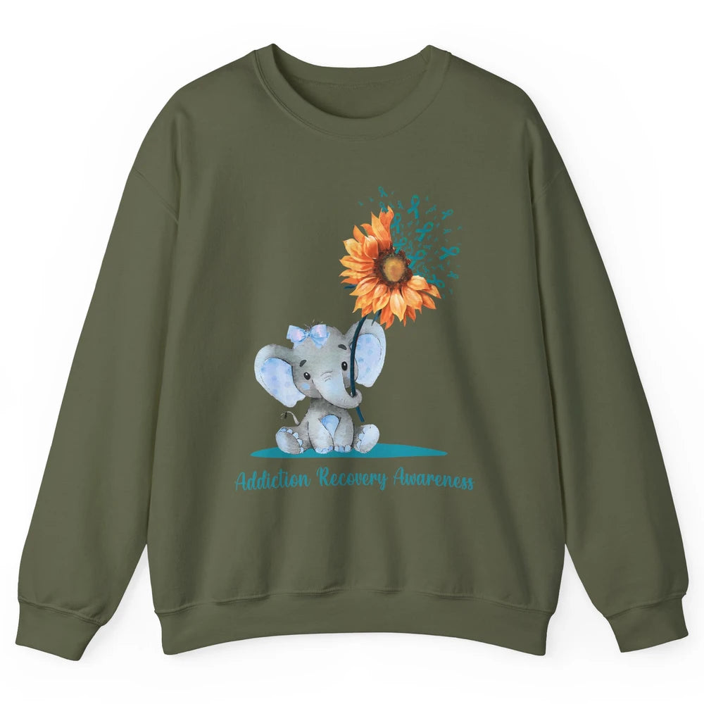 Addiction Recovery Awareness Teal Ribbon Baby Elephant Daisy Unisex Crewneck Sweatshirt