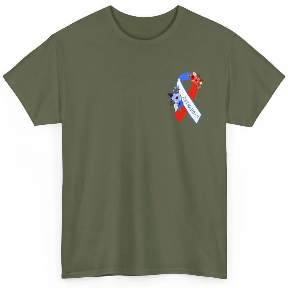 Raynaud's Syndrome Awareness Support Floral Red Blue Ribbon Classic Unisex T-Shirt