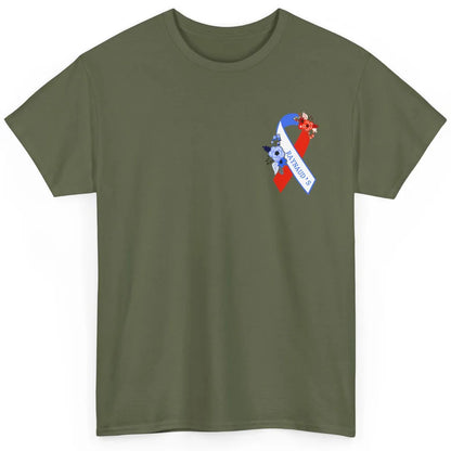 Raynaud's Syndrome Awareness Support Floral Red Blue Ribbon Classic Unisex T-Shirt