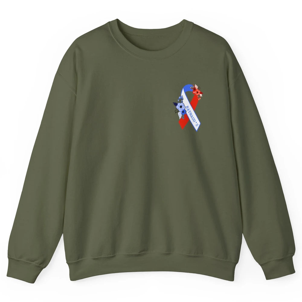 Raynaud's Syndrome Awareness Support Floral Red Blue Ribbon Unisex Crewneck Sweatshirt