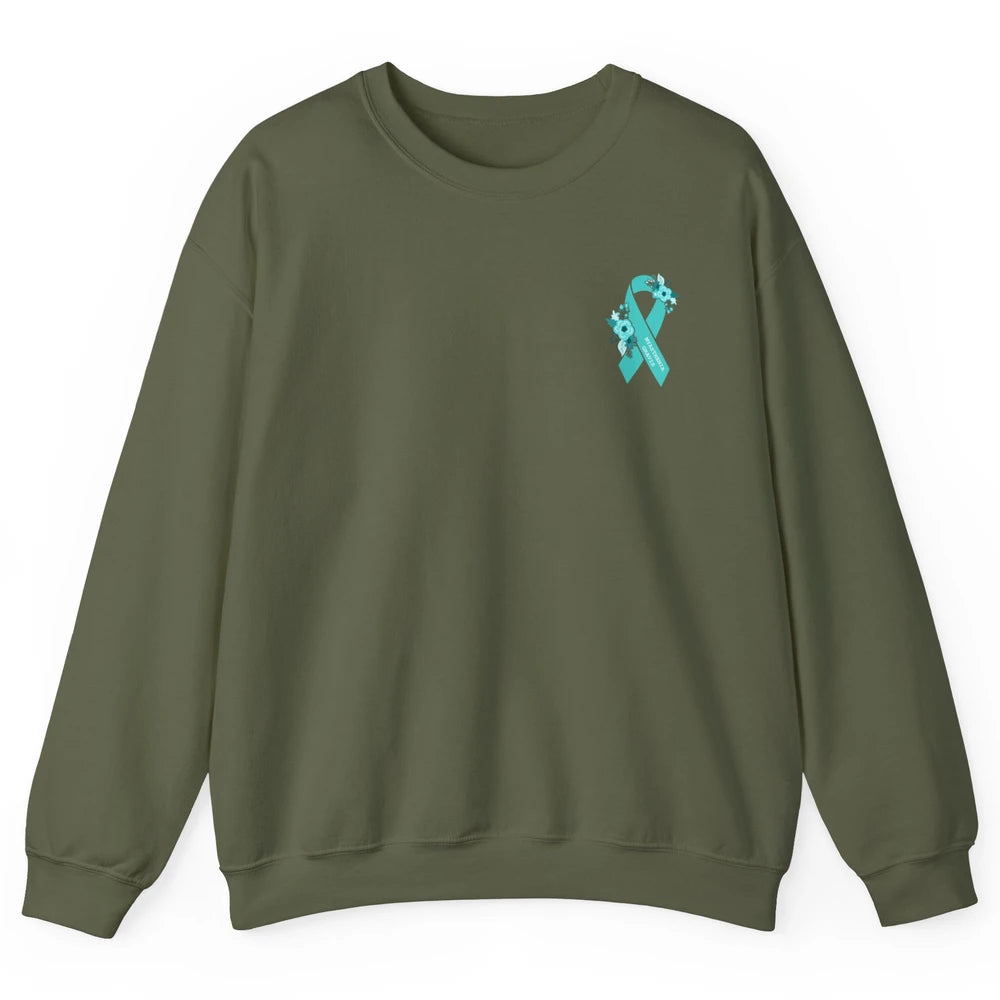 Myasthenia Gravis Awareness Floral Teal Ribbon Pocket Size Unisex Crewneck Sweatshirt