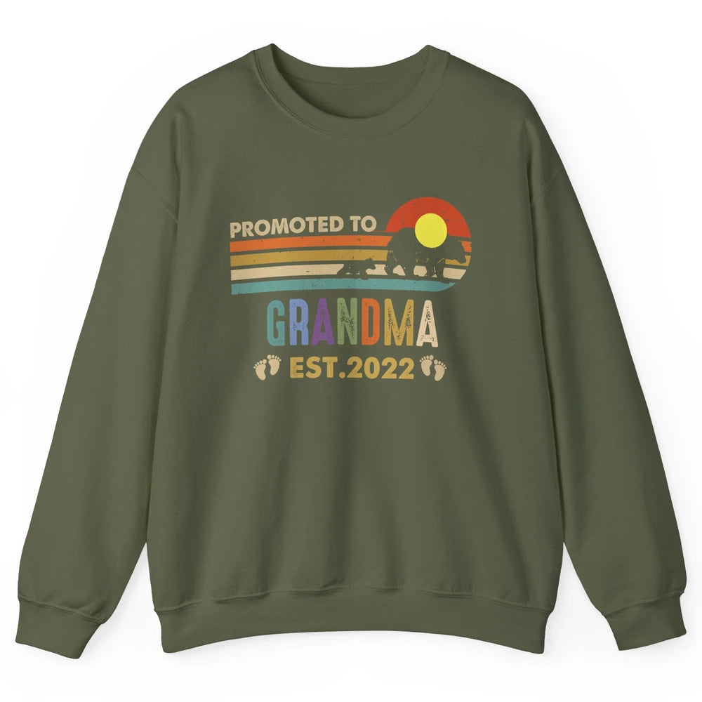 Retro Bear Sunset Promoted To Grandma Est 2022 Pregnancy Unisex Crewneck Sweatshirt