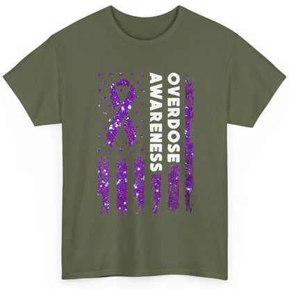 Overdose Awareness US Flag Purple Ribbon Addiction Warrior Classic Unisex T-Shirt