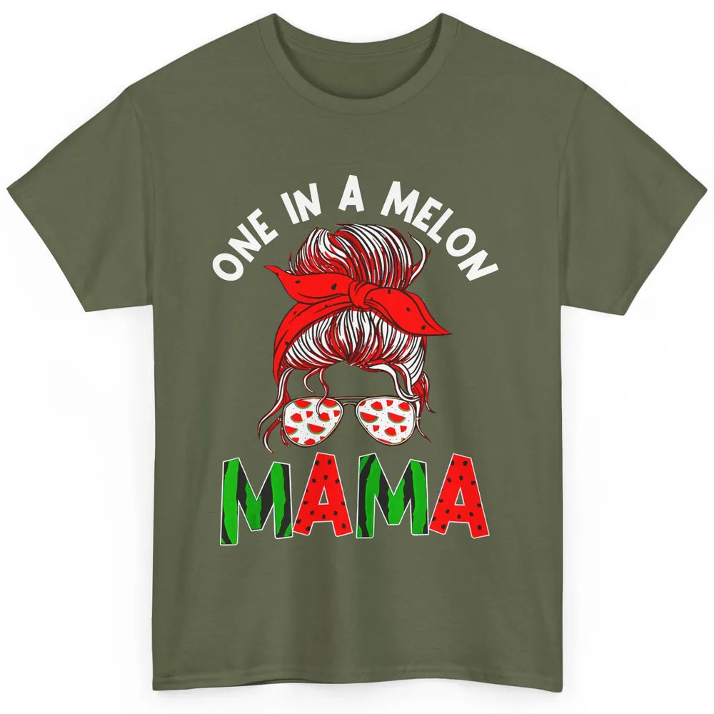 One In A Melon Mama Messy Bun Watermelon Summer Fruit Mother Classic Unisex T-Shirt
