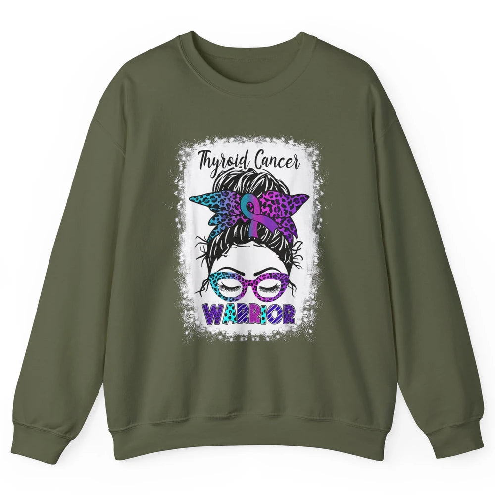 Messy Hair Woman Leopard Warrior Thyroid Cancer Awareness Unisex Crewneck Sweatshirt