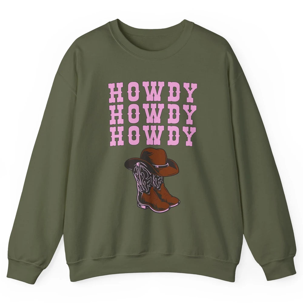 Retro Cowgirl Boots And Hat Howdy Western Country Cowboy Unisex Crewneck Sweatshirt