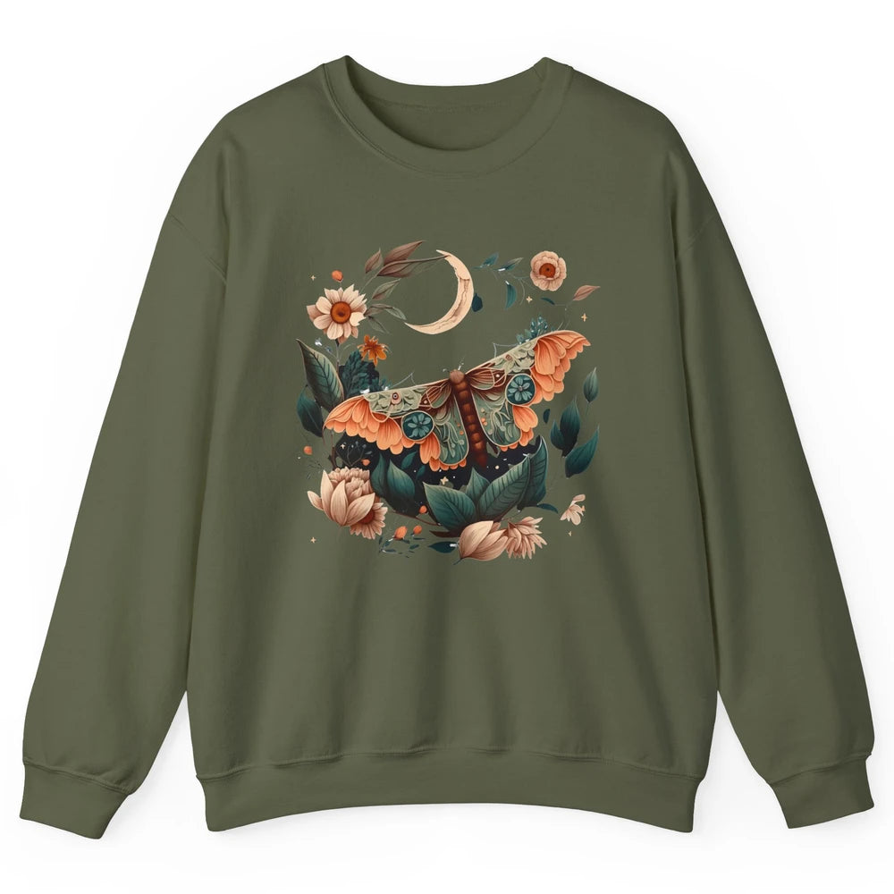 Retro Floral Moth Moon Butterfly Boho Moth Lovers Gift Unisex Crewneck Sweatshirt