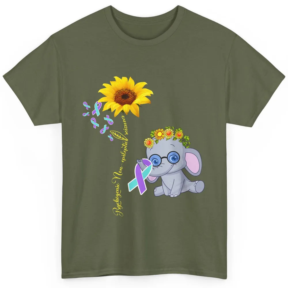 PNES Awareness Purple Teal Ribbon Sunflower Baby Elephant Classic Unisex T-Shirt