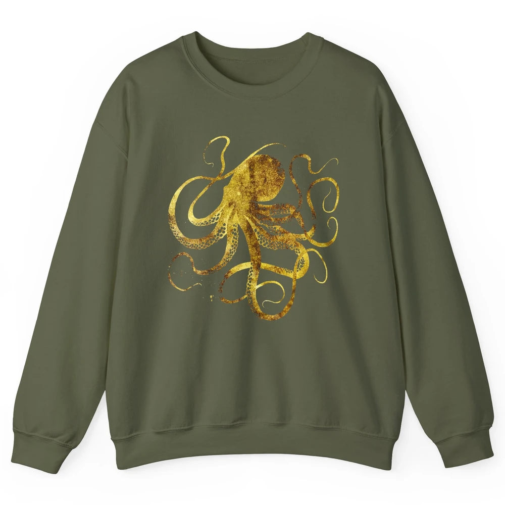 Octopus Japanese Calligraphy Gyotaku Traditional Art Print Unisex Crewneck Sweatshirt